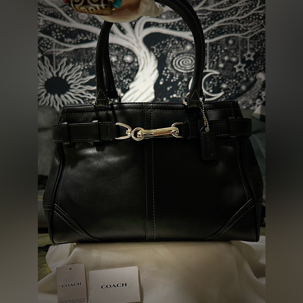 Vintage Y2K Coach tote handbag Black Leather Satchel shoulder bag - Picture 3 of 17